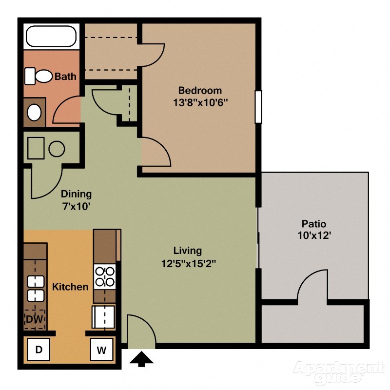 Floor plan for 1 bed, 1 bath, 860 sqft