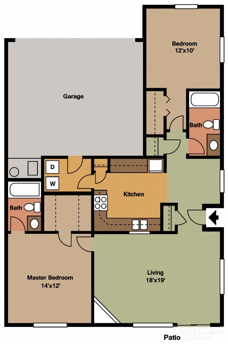 Floor plan for 2 beds, 2 baths, 1066 sqft