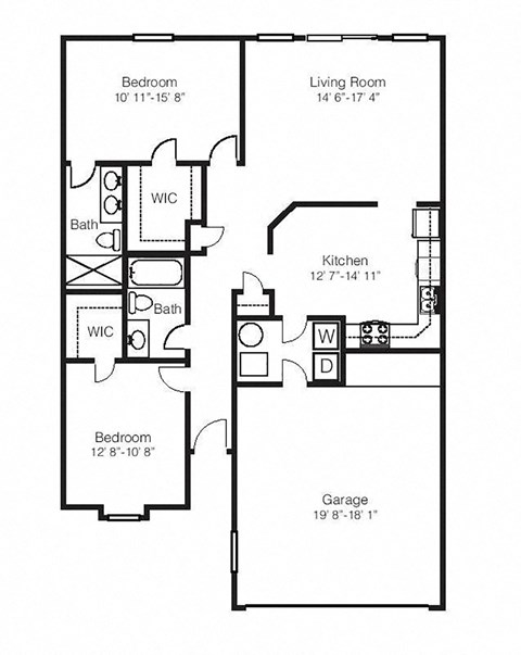 Floor plan for 2 beds, 2 baths, 1150 sqft