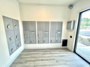 Lafayette apartment for rent - a lockers in a room with a large window at Murdock Gardens Apartments, Lafayette, IN 47904