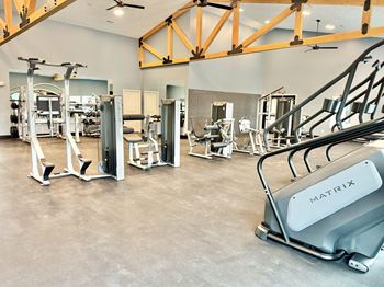 A gym with a variety of equipment including a matrix machine.