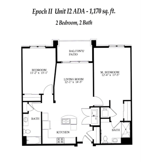 Floor plan for 2 beds, 2 baths, 1170 sqft