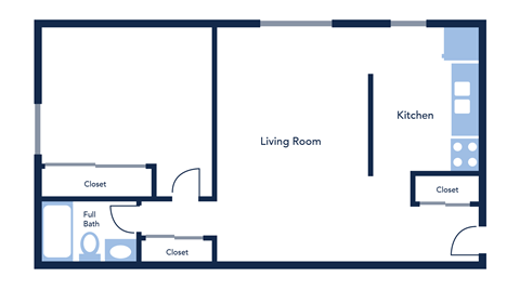 Floor plan for 1 bed, 1 bath, 625 sqft