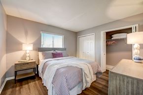 Tampa apartment for rent - a bedroom with a bed and a closet