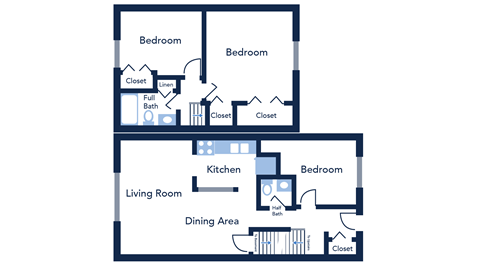 Floor plan for 3 beds, 1.5 baths, 1050 sqft