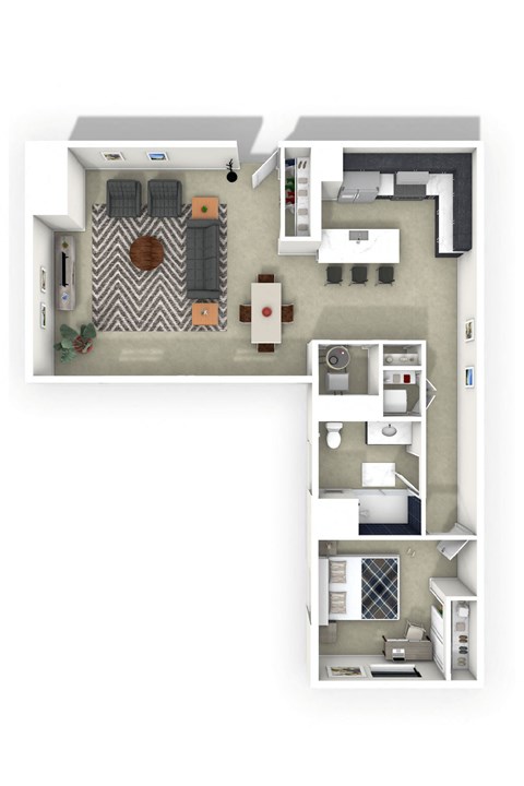 Floor plan for 1 bed, 1 bath, 941 sqft