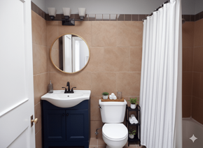 Buffalo apartment for rent - A bathroom with a sink, toilet, and shower.