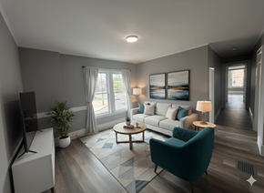 Buffalo apartment for rent - A modern living room with a flat screen TV and comfortable seating.