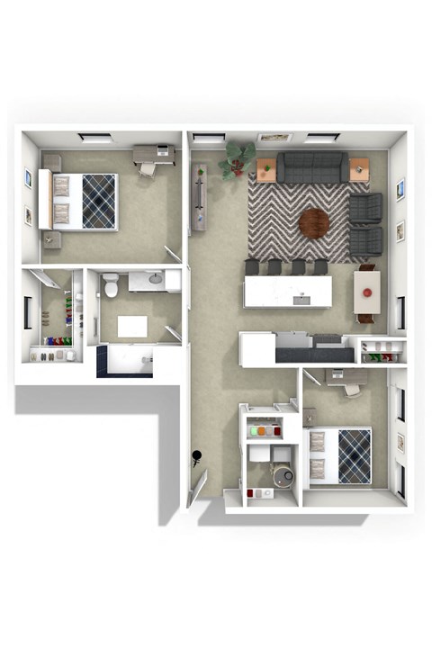 Floor plan for 2 beds, 1 bath, 984 sqft