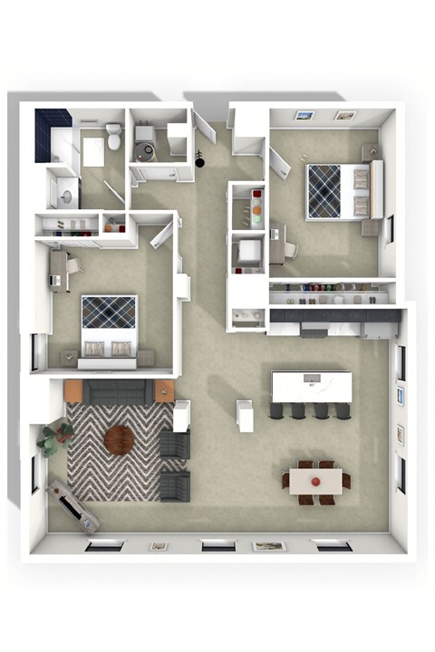 Floor plan for 2 beds, 1 bath, 1368 sqft