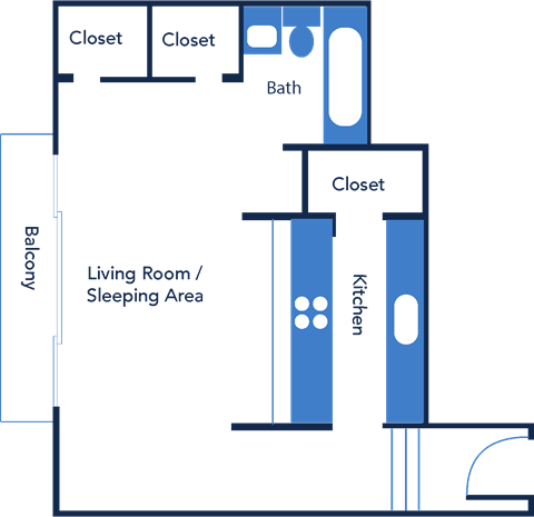 Floor plan for studio, 1 bath, 356 sqft