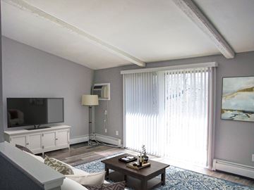 Orchard Park apartment for rent - A living room with a television, a couch, a coffee table, and a painting on the wall.