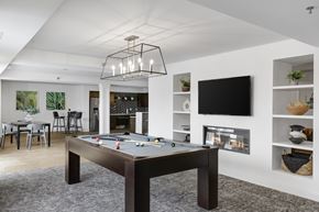 Plymouth apartment for rent - A pool table is in the middle of a room with a tv on the wall.