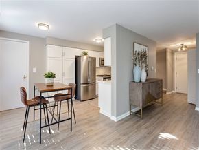 Glenview apartment for rent - Open layout kitchen with stainless steel appliances, table, and counters