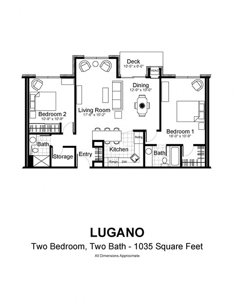 Floor plan for 2 beds, 1.8 baths, 1035 sqft