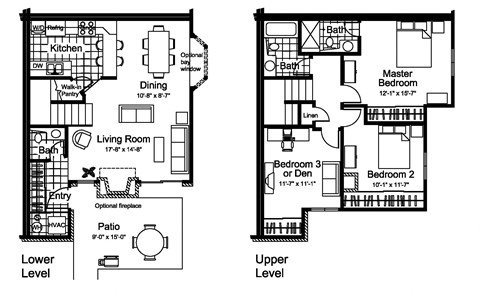 Floor plan for 3 beds, 2.3 baths, 1376 sqft