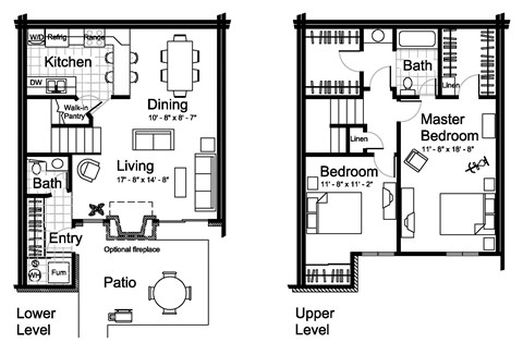 Floor plan for 2 beds, 1.5 baths, 1324 sqft