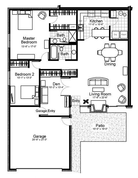 Floor plan for 2 beds, 1.8 baths, 1450 sqft