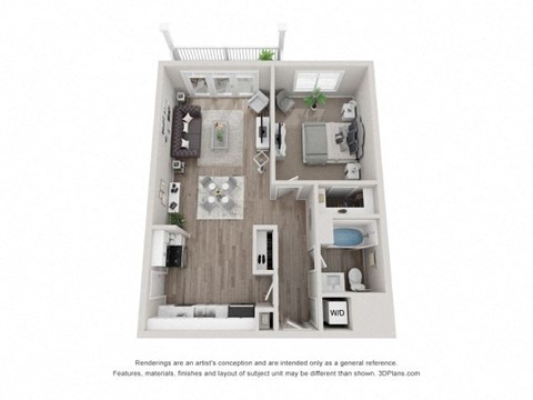 Floor plan for 1 bed, 1 bath, 710 sqft