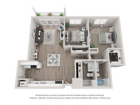 Floor plan for 2 beds, 2 baths, 1080 sqft