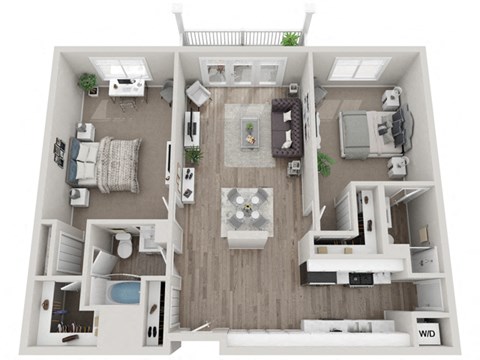 Floor plan for 2 beds, 2 baths, 1115 sqft