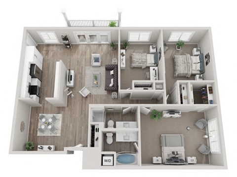 Floor plan for 3 beds, 2 baths, 1395 sqft