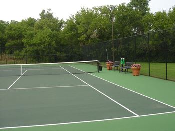 Tennis court with lights