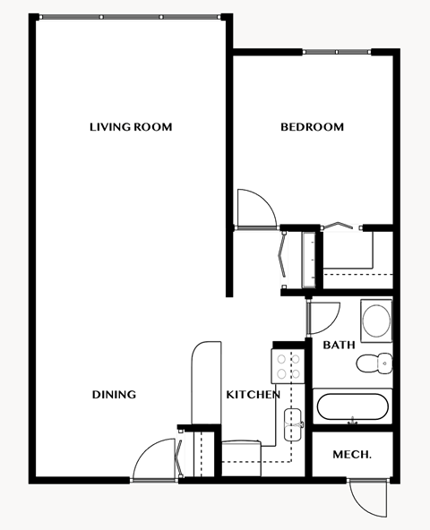 Floor plan for 1 bed, 1 bath, 750 sqft
