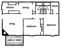 Floor plan for 2 beds, 2 baths, 1008 sqft