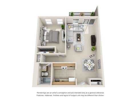 Floor plan for 1 bed, 1 bath, 803 sqft