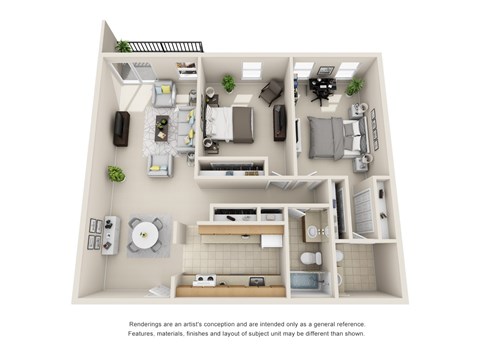 Floor plan for 2 beds, 1.5 baths, 1130 sqft