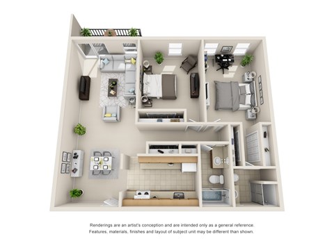 Floor plan for 2 beds, 2 baths, 1130 sqft
