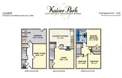 Floor plan for 3 beds, 2.5 baths, 1920 sqft