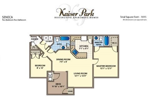 Floor plan for 2 beds, 2 baths, 1015 sqft