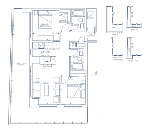 Floor plan for 2 beds, 2 baths, 830 sqft