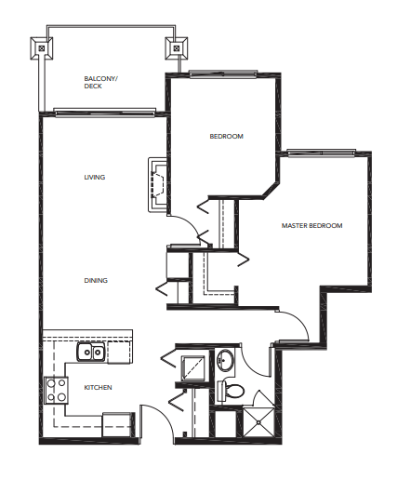 Floor plan for 2 beds, 1 bath