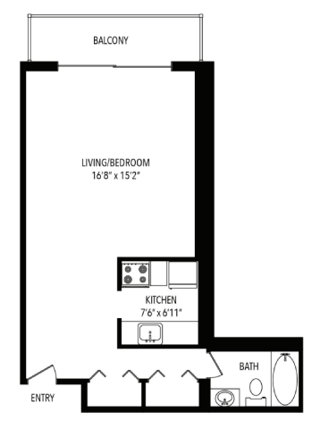 Floor plan for studio, 1 bath