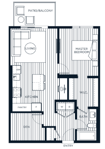 Floor plan for 1 bed, 1 bath