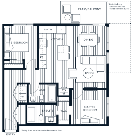 Floor plan for 2 beds, 2 baths