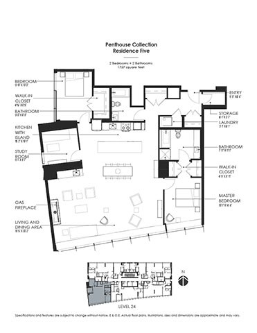 Floor plan for 2 beds, 2 baths