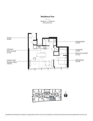 Floor plan for 1 bed, 1 bath