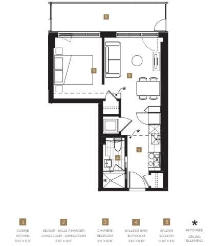 Floor plan for studio, 1 bath