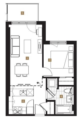 Floor plan for 2 beds, 2 baths
