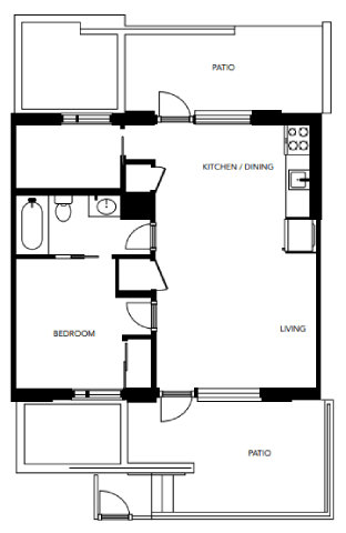 Floor plan for 1 bed, 1 bath