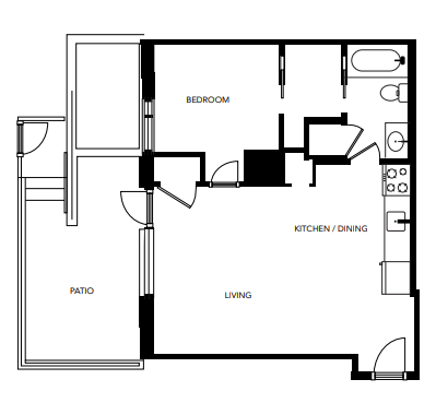 Floor plan for 1 bed, 1 bath
