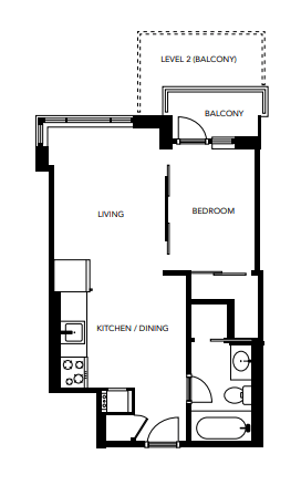 Floor plan for 1 bed, 1 bath