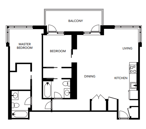 Floor plan for 2 beds, 2 baths