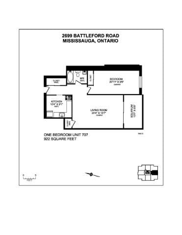 Floor plan for 1 bed, 1 bath
