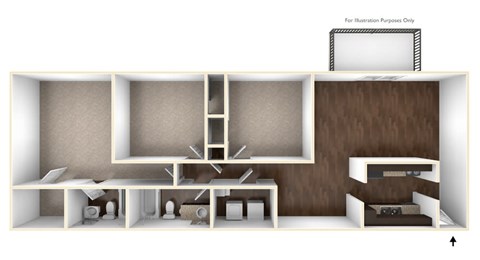 Floor plan for 3 beds, 2 baths, 1335 sqft