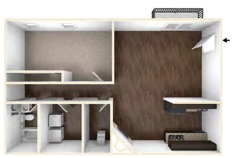 Floor plan for 1 bed, 1 bath, 790 sqft